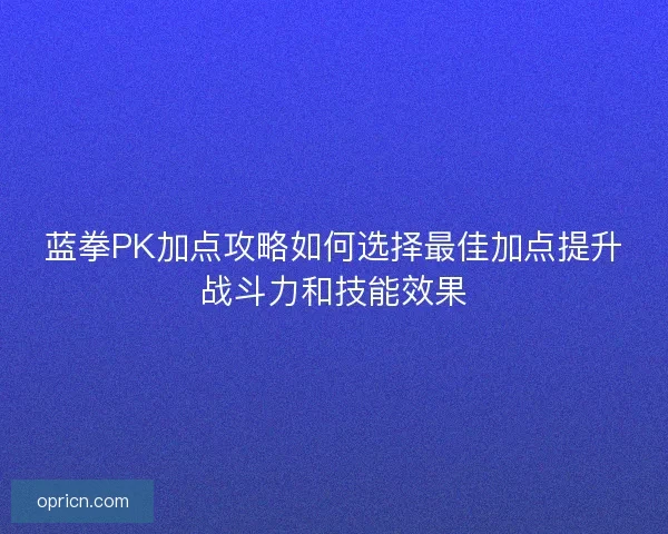 蓝拳PK加点攻略如何选择最佳加点提升战斗力和技能效果